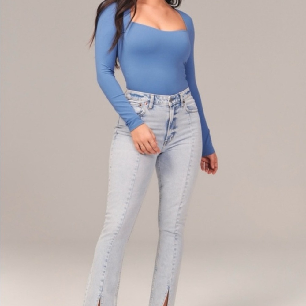Abercrombie & Fitch Curve Love High Rise Light Wash Split Hem Jeans